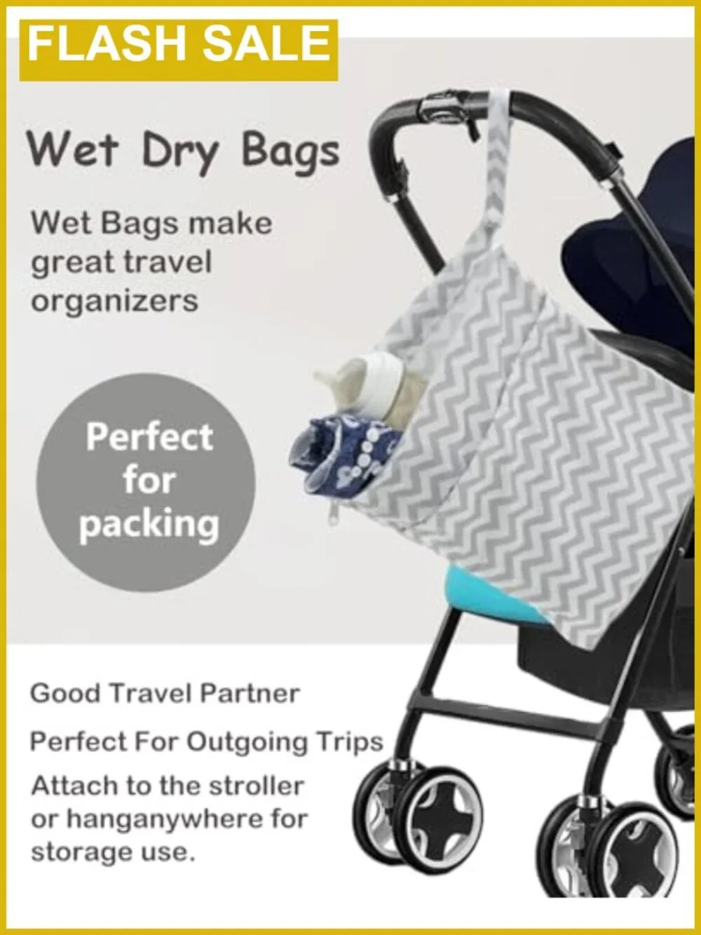 Waterproof Reusable Cloth Diaper Wet Dry Bag Two Zippered Pockets